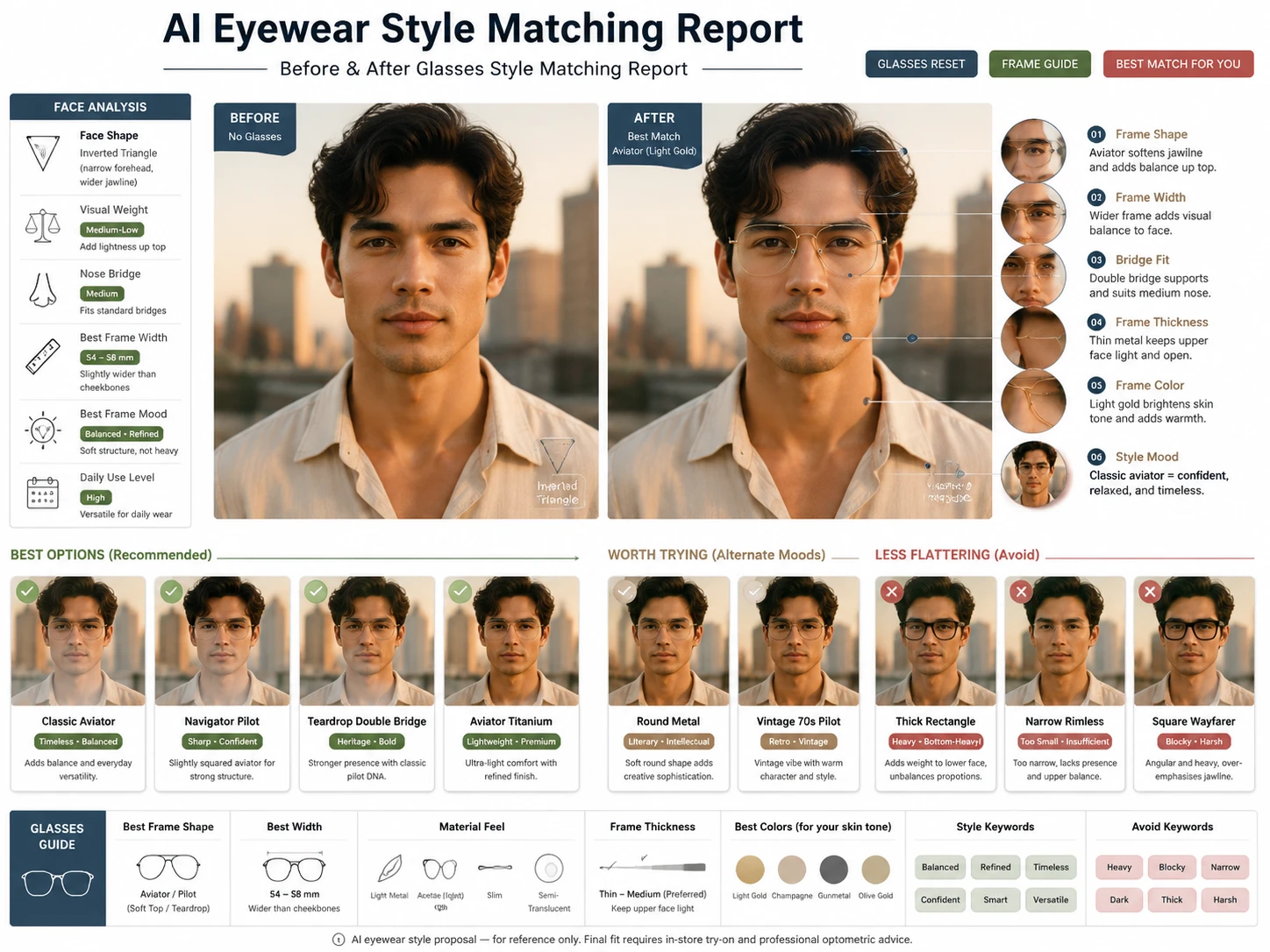 Best Glasses for Inverted Triangle Face Shape — Light Aviator Frames
