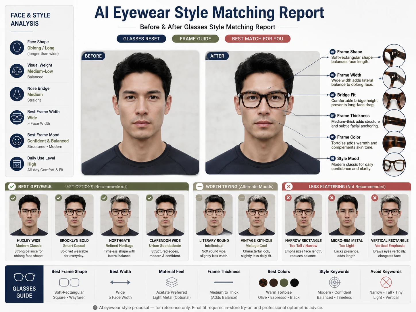 Glasses for Oblong Face Shape — Wide Decorative Frames