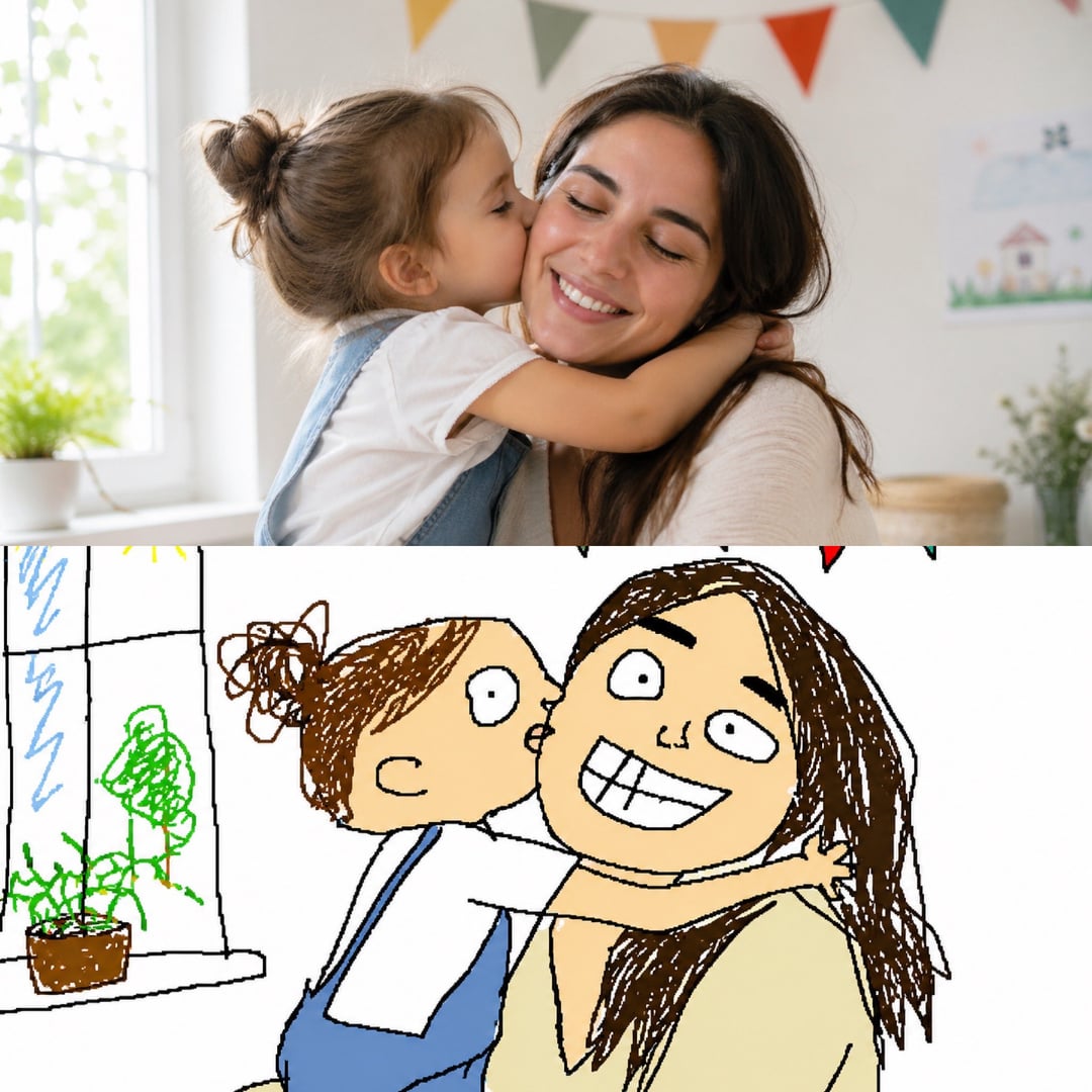 Family photo redrawn with the Redraw the attached image MS Paint with a mouse prompt